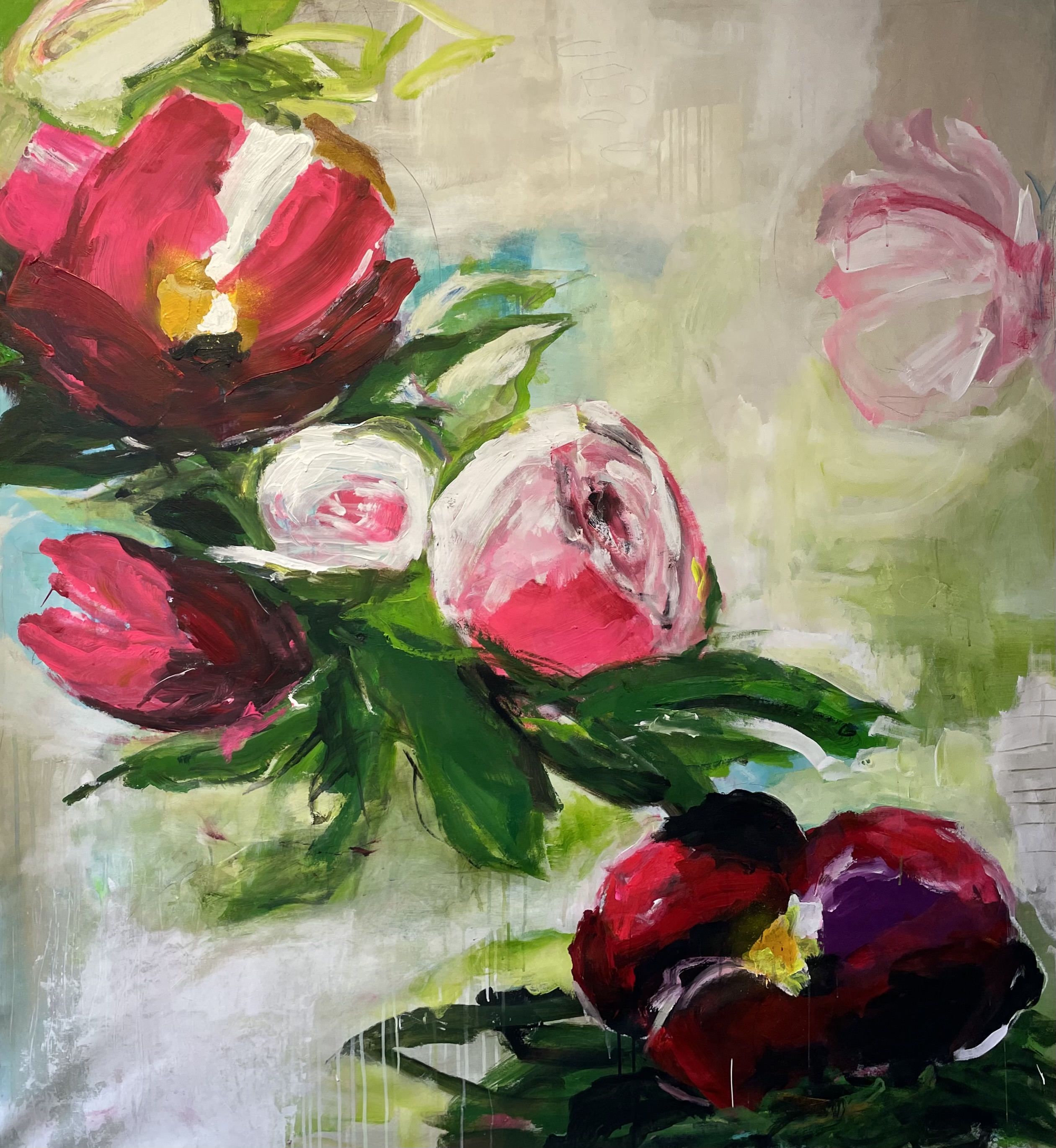 Anna Goschin – English My paintings are my language, my energy, my heartbeat.  I paint in large formats, powerfully and passionately. My works belong to figurative expressionism. They are full of energy and dynamism, joy and sensuality. They invite you to feel something new, to discover emotions, and to be touched.  Color symbolizes strength and freedom, while the figure represents life and soul. By combining these elements, I create tension and meaning. The works are narrative – they tell stories. Social q